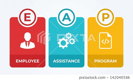Employee Assistance Program EAP concept with icons for people, gears, and code 142040586
