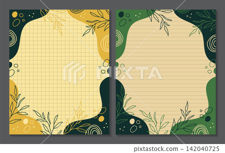 border frame page set vector illustration with organic abstract shapes and botanical elements border frame page set vector illustration with organic abstract shapes and botanical elements 142040725