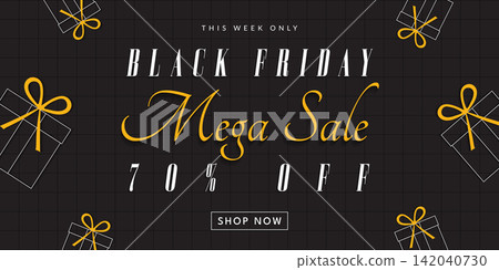 wide promotional graphic for holiday discounts featuring dark grid background and gold text wide promotional graphic for holiday discounts featuring dark grid background and gold text 142040730