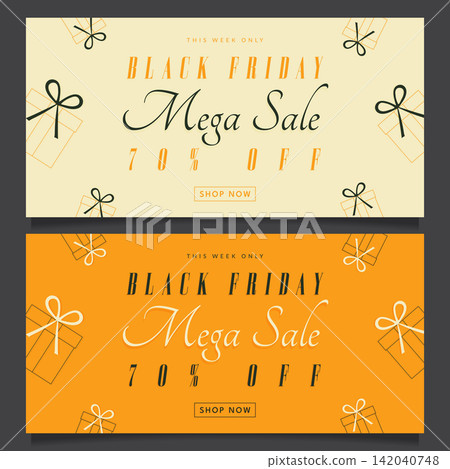 black friday sale horizontal banner set with gift box pattern vector illustration 142040748