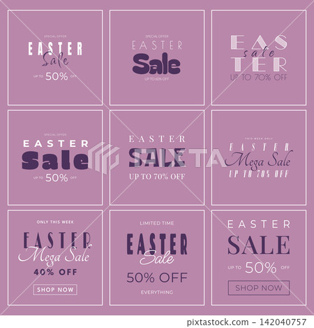 easter sale typography templates collection with purple background vector illustration easter sale typography templates collection with purple background vector illustration 142040757