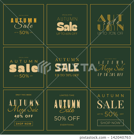 autumn sale typography templates collection with dark green background vector illustration autumn sale typography templates collection with dark green background vector illustration 142040763