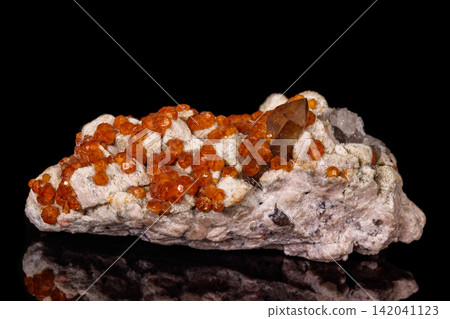 macro mineral stone Grossular, Garnet, Epidote on a black background macro mineral stone Grossular, Garnet, Epidote on a black background 142041123