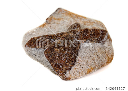 macro mineral stone Staurolite on a white background macro mineral stone Staurolite on a white background 142041127