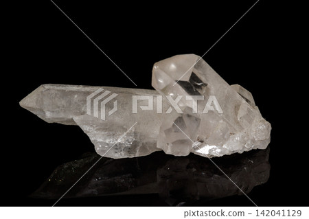 Macro mineral stone rhinestone, rock crystal on a black background Macro mineral stone rhinestone, rock crystal on a black background 142041129