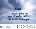Faith themed image featuring sunlight through clouds with a message about strength, guidance, and divine trust. 142041411