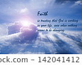 Faith themed image showing a calm sky background with inspirational words about trust, hope, and spiritual belief. 142041412