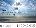 Grace themed image displaying a peaceful sky scene with inspirational words about kindness, gratitude, and spiritual comfort. 142041415