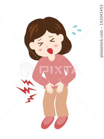 一名女子摀著肚子,腹痛難忍。 一名女子摀著肚子,腹痛難忍。 142041453