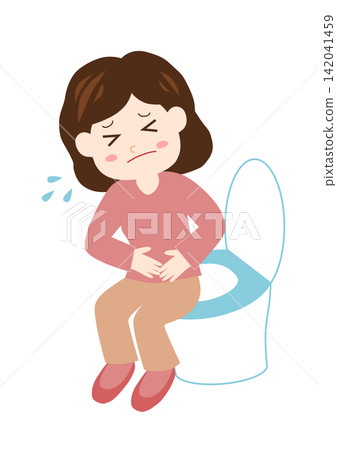 一名女子坐在馬桶上,痛苦地抱著肚子。 一名女子坐在馬桶上,痛苦地抱著肚子。 142041459