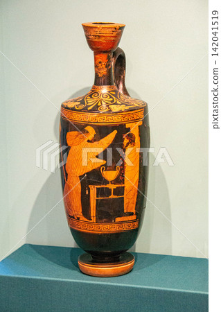 Antique ceramic decorative amphora on a white background Antique ceramic decorative amphora on a white background 142041519