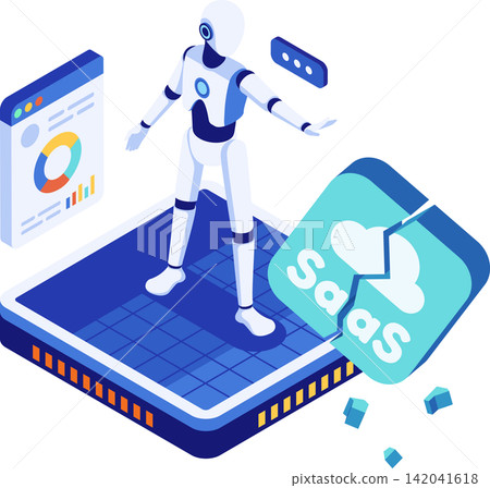 Isometic AI Replacing SaaS Platform Concept Isometic AI Replacing SaaS Platform Concept 142041618