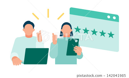 An illustration of a customer giving a thumbs-up and sending a top rating of 5 stars to a chatbot service. An illustration of a customer giving a thumbs-up and sending a top rating of 5 stars to a chatbot service. 142041985