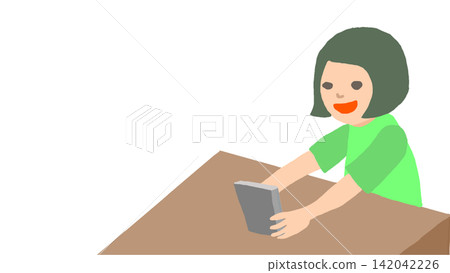 插圖描繪了一個女孩在平板電腦上學習的場景。 插圖描繪了一個女孩在平板電腦上學習的場景。 142042226