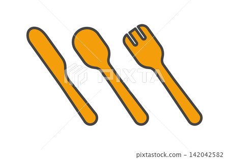 Cutlery set of 3 (illustrated): knife, fork, and spoon - Orange Cutlery set of 3 (illustrated): knife, fork, and spoon - Orange 142042582