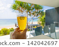 Toasting with beer at a beachside ocean-view restaurant/cafe bar - a tropical resort (Amami Oshima, Kagoshima Prefecture) 142042697