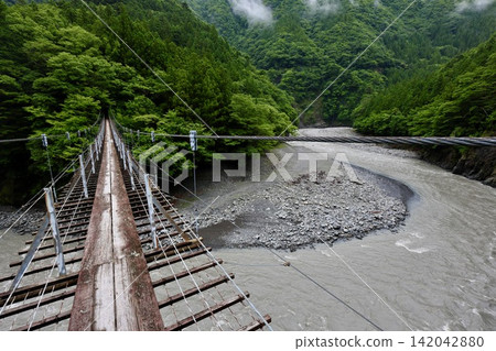 A suspension bridge over the Sumata River A suspension bridge over the Sumata River 142042880