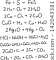 Chemical reaction equations, handwritten style, science notebook illustration, white background 142043381