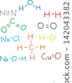 Molecular Model, Structural Formula, Hand-Drawn Colorful Illustration, Chemistry, White Background 142043382