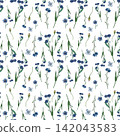 Blue Floral and Tulip Botanical Seamless Pattern 142043583