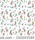 Delicate Pink Tulips Floral Seamless Pattern 142043589