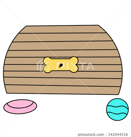 Wooden pet bed with yellow bone emblem 142044316