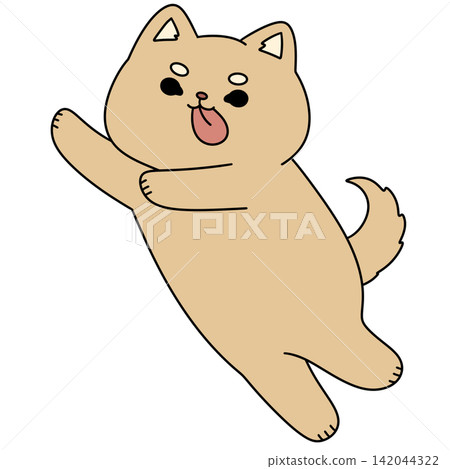 Cute tan puppy leaps joyfully Cute tan puppy leaps joyfully 142044322