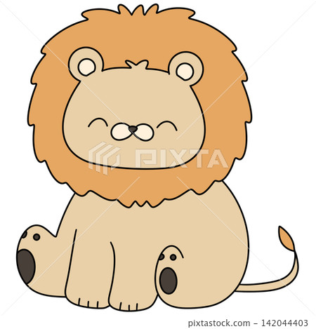 Cute lion with soft, smiling face and fluffy mane Cute lion with soft, smiling face and fluffy mane 142044403