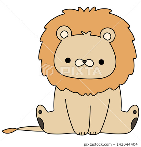Cute lion sits calmly with soft, fluffy mane Cute lion sits calmly with soft, fluffy mane 142044404