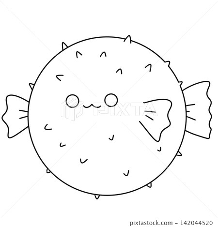 Cute round pufferfish with spiky texture and simple face Cute round pufferfish with spiky texture and simple face 142044520