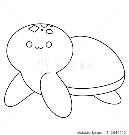 Cute cartoon turtle swims peacefully Cute cartoon turtle swims peacefully 142044522