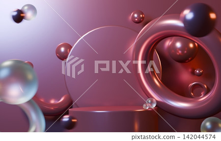 China red style stage podium decoration chinese for present products.3D rendering China red style stage podium decoration chinese for present products.3D rendering 142044574