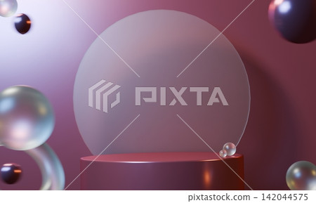 China red style stage podium decoration chinese for present products.3D rendering China red style stage podium decoration chinese for present products.3D rendering 142044575