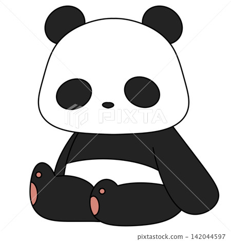 Cute panda sits calmly, eyes wide and round Cute panda sits calmly, eyes wide and round 142044597