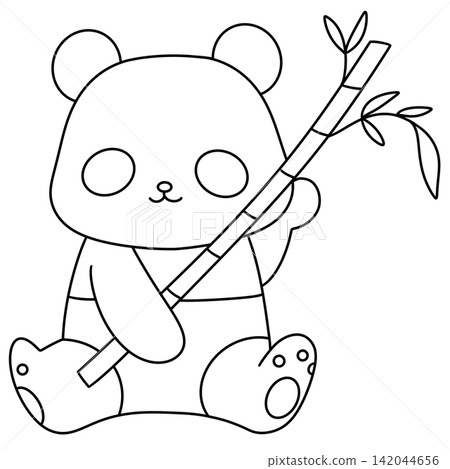 Cute panda sits holding bamboo stalk Cute panda sits holding bamboo stalk 142044656