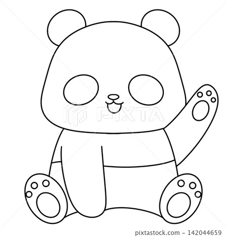 Cute panda sits with cheerful expression Cute panda sits with cheerful expression 142044659