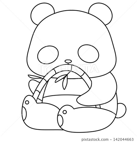 Cute panda holds bamboo stalk Cute panda holds bamboo stalk 142044663