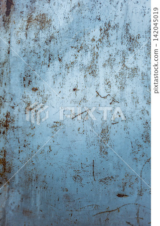 Weathered Blue Metal Surface with Rust and Scratches Weathered Blue Metal Surface with Rust and Scratches 142045019