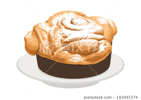 Vsai traditional majorcan ensaimada pastry with powdered sugar dessert Vsai traditional majorcan ensaimada pastry with powdered sugar dessert 142045374