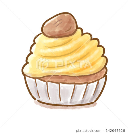 A watercolor-style illustration of a gentle Mont Blanc cake, a sweet treat for autumn. A watercolor-style illustration of a gentle Mont Blanc cake, a sweet treat for autumn. 142045626