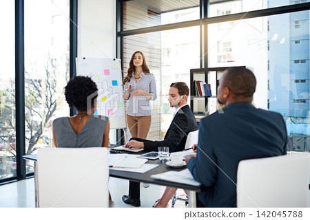 Business people, speaker or teaching on whiteboard in presentation, education or training in meeting. Graphs, financial coaching or woman planning for staff on leadership in workshop or speech Business people, speaker or teaching on whiteboard in presentation, education or training in meeting. Graphs, financial coaching or woman planning for staff on leadership in workshop or speech 142045788