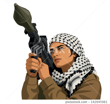 Vsai woman fighter aiming rocket launcher for freedom Vsai woman fighter aiming rocket launcher for freedom 142045981