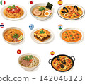 Vsai international cuisine dishes collection with flags 142046123