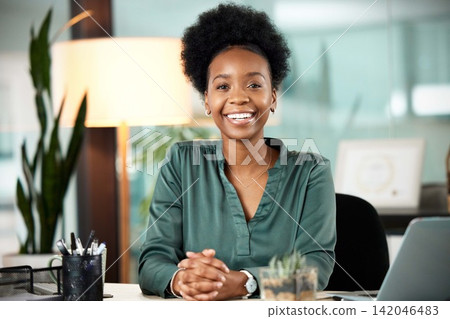 African woman, portrait and office with smile, proud and confidence for career goals. Creative writer, professional news editor and expert reporter for content creation, publishing and press startup African woman, portrait and office with smile, proud and confidence for career goals. Creative writer, professional news editor and expert reporter for content creation, publishing and press startup 142046483