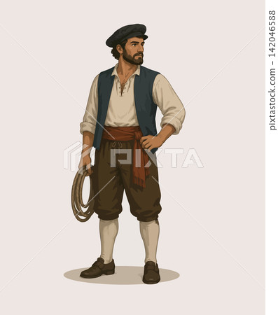 Vsai sailing man holding rope, sailor character illustration Vsai sailing man holding rope, sailor character illustration 142046588