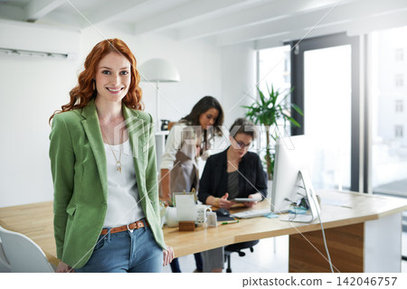 Portrait, woman and tech at agency for editing career with desk, internet and team research. Computer, planning and face of female copywriter in modern office for creative job, teamwork and online Portrait, woman and tech at agency for editing career with desk, internet and team research. Computer, planning and face of female copywriter in modern office for creative job, teamwork and online 142046757