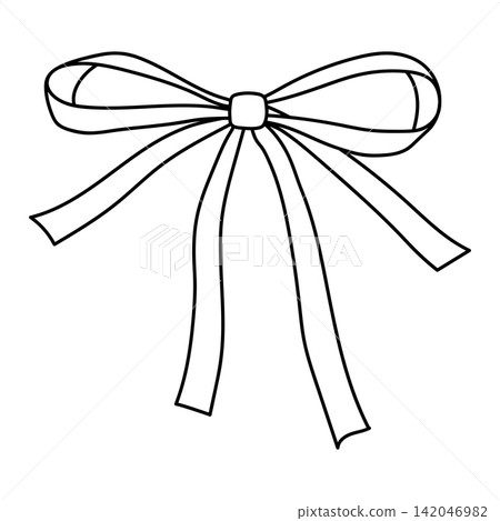 Black outline decor bow illustration. Ribbon with knot for gift card and design. 142046982