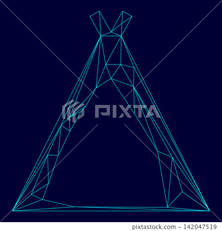 Tourist tent low poly triangulation triangulated polygonal electric cyan blue vibrant aqua neon color vector illustration image outline contour line Tourist tent low poly triangulation triangulated polygonal electric cyan blue vibrant aqua neon color vector illustration image outline contour line 142047519