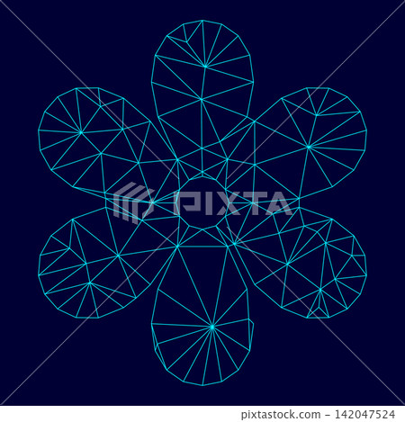 Flower low poly triangulation triangulated polygonal electric cyan blue vibrant aqua neon color vector illustration image outline contour line 142047524