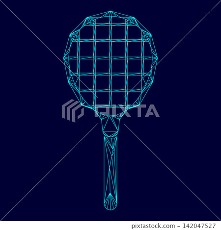 Tennis racquet low poly triangulation triangulated polygonal electric cyan blue vibrant aqua neon color vector illustration image outline contour line Tennis racquet low poly triangulation triangulated polygonal electric cyan blue vibrant aqua neon color vector illustration image outline contour line 142047527
